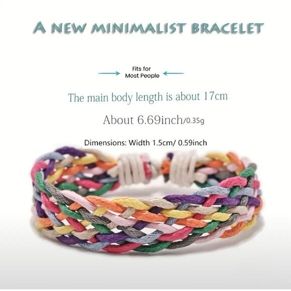 Adjustable Colorful Wax Thread Braided Bracelet, Casual Vacation Beach Accessory - Picture 1 of 4